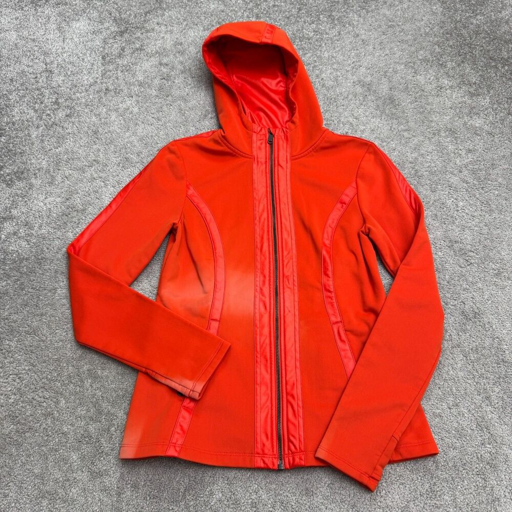 Athleta Active Hoodie Jacket Women Medium Orange Full Zip Thumb Holes Pockets